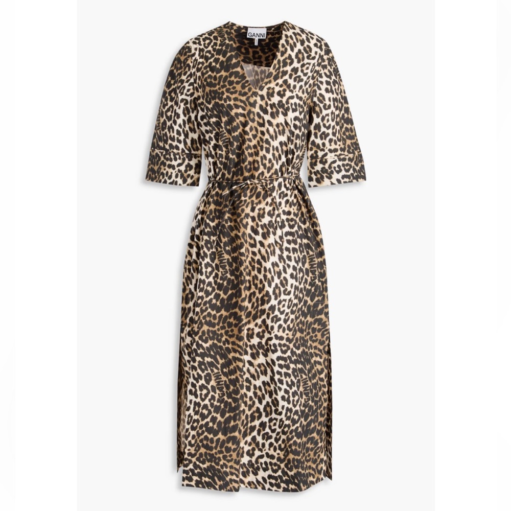 Ganni Leopard-print cotton-poplin midi